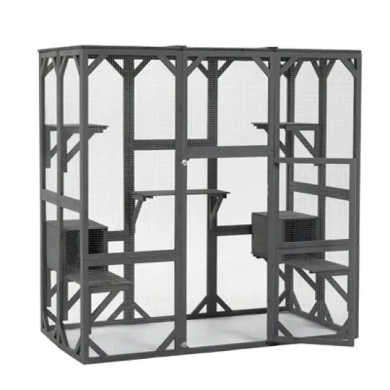 Outdoor Wooden Cat Catio - Large Solid Wood Cage image {9}