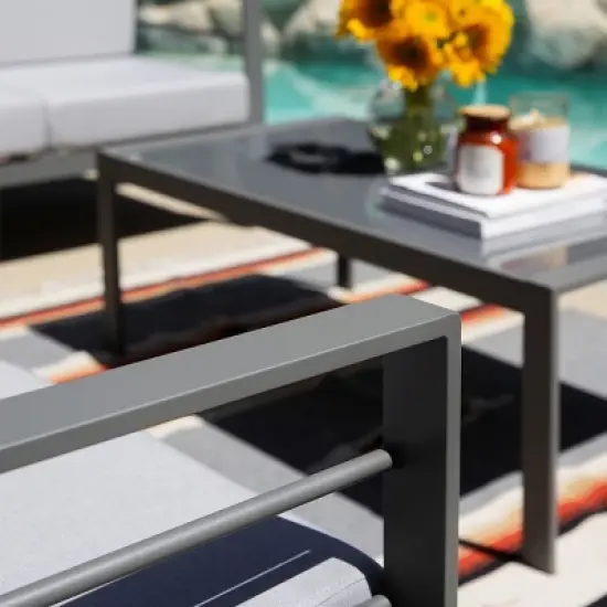 Patio Aluminum Outdoor Loveseat, Patio Sofa Couch Chair with Cushions (Grey) image {3}