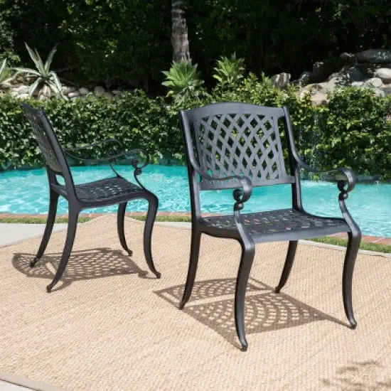 Christopher Knight Home Bonneville Outdoor Cast Aluminum 7 Piece Dining Set with Umbrella Hole, Antique Matte Black image {6}