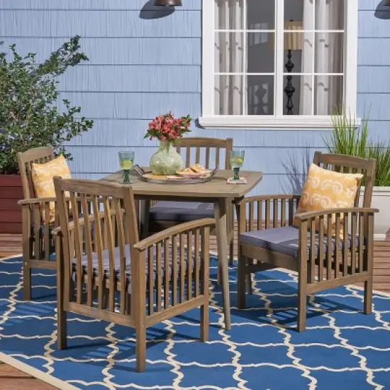 Christopher Knight Home Laussat Outdoor Acacia Wood 5 Piece Dining Set with Cushion image {12}