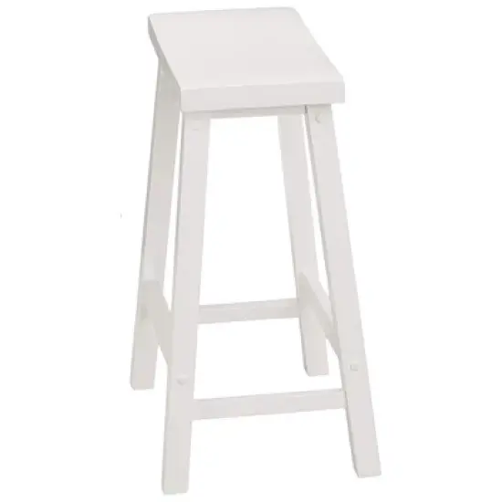 PJ Wood Classic Saddle-Seat 24" Tall Kitchen Counter Stools for Homes, Dining Spaces, and Bars w/Backless Seats, 4 Square Legs, White (6 Pack) image {3}