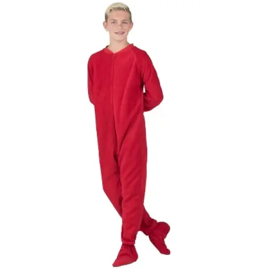 Footed Pajamas - Bright Red Kids Fleece Onesie image {2}