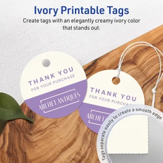 Avery Printable Round Tags with Sure Feed Technology, 2" Diameter, Matte Ivory Cardstock, Print-to-the-Edge, Laser/Inkjet, 120 Total image {1}
