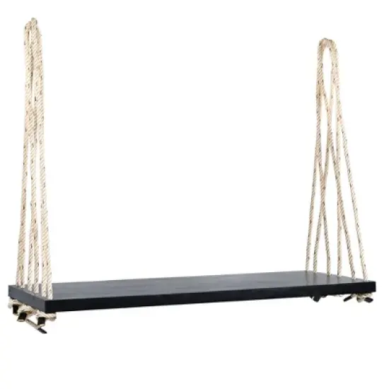 63" Acacia Wood Hanging Patio Swing Chair with Cushions & 10.8ft Hemp Ropes, Porch Swing Bench, 400 lbs Capacity image {10}