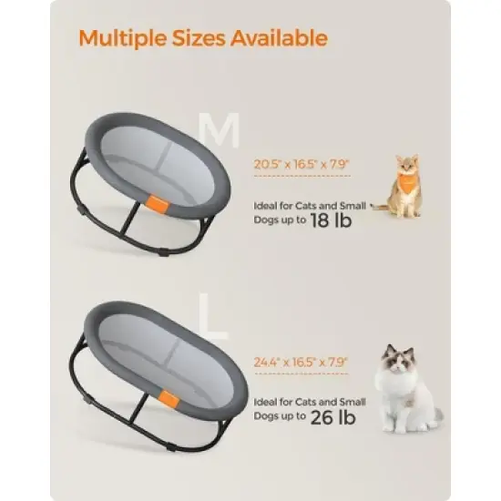 Feandrea Pet Bed, Cat Hammock, Elevated Cat Bed for Multiple Cats, with Removable Washable Mesh, for Pets up to 28 lb, Oval, Gray image {5}