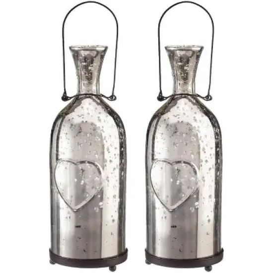 Livevie Champagne Collection Antique Silver Bottle Votive Candle Holders - Handmade Glass for Weddings and Elegant Home Decor (Set of 2) image {6}