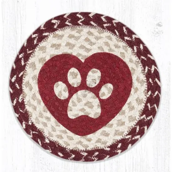Earth Rugs Heart Paw Round Trivet &ndash; 10"x10" Braided Natural Fiber Hot Pad with Pet Lover Heart and Paw Print Design image {3}