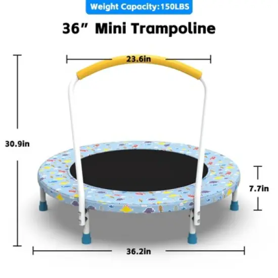 36inch Mini Trampoline for Kids Ages 1-6 Indoor Outdoor Trampoline with Handle Fun for Kids image {2}