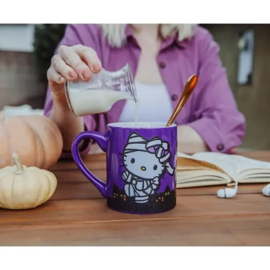 Silver Buffalo Sanrio Hello Kitty "Happy Halloween" Ceramic Glitter Mug | Holds 14 Ounces image {6}