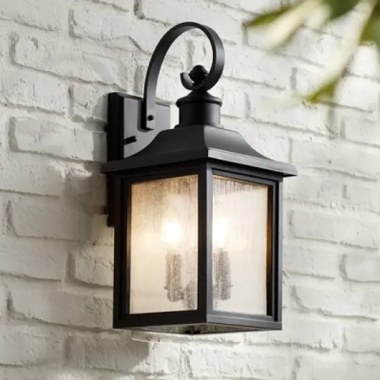John Timberland Moray Bay Mission Outdoor Wall Light Fixture Black 17 3/4" Clear Seedy Glass for Post Exterior Barn Deck House Porch Yard Posts Patio image {1}