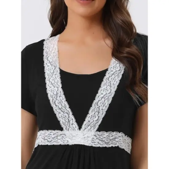 cheibear Women's Lace Short Sleeve Soft Nightgown Maternity Knee Length Sleep Nightshirt image {3}