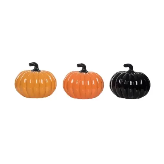 Transpac Small High Gloss Pumpkin Set of 3 Decorative Objects for Halloween Tabletop Decor Indoor Use Gift Giving image {1}
