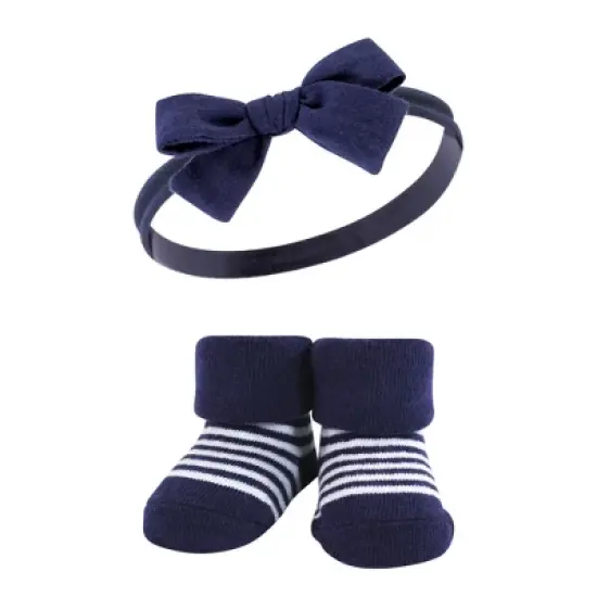 Hudson Baby Infant Girl Headband and Socks Giftset, Navy Coral, One Size image {3}