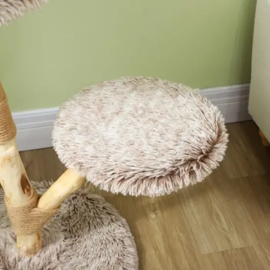PawHut Cat Tree Tower, 35 Inch Modern Cat Tree for Indoor Adult Cats with Wooden Scratching Posts, Cat Bed & Rope Cat Toy, Brown image {4}
