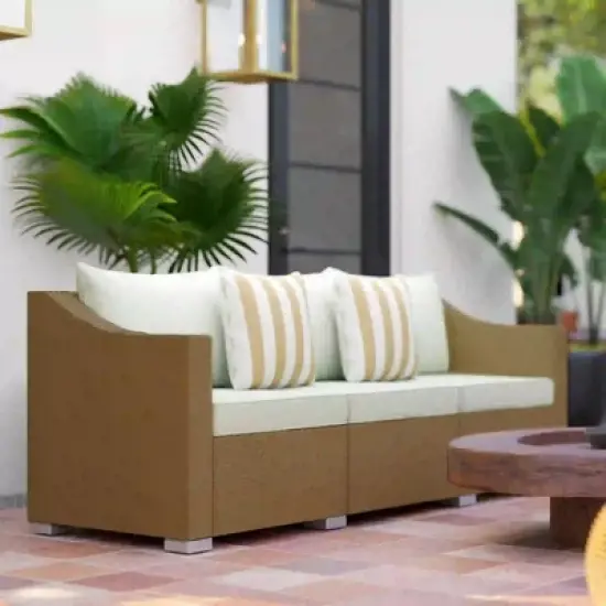 Resenkos 3 Seater Patio Couch, Outdoor Sectional Furniture, PE Rattan,Gray image {4}