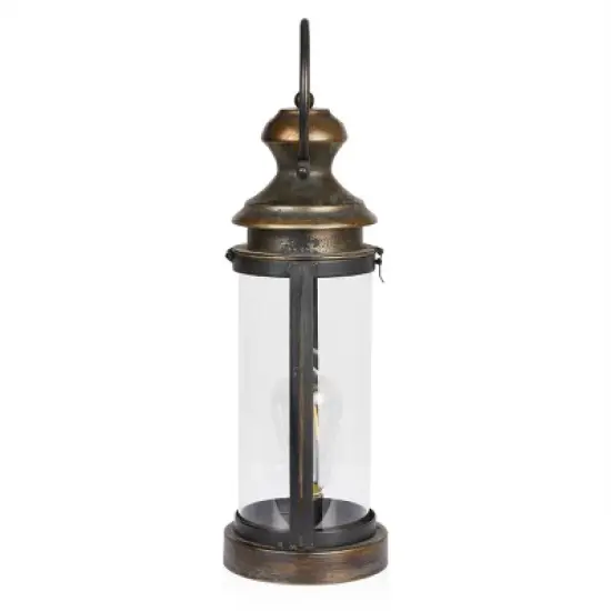 Alpine Corporation 17" Battery Gold Metal and Glass LED Indoor Outdoor Decorative Lantern Off-White: Elegant Illumination, 1 Year Warranty image {2}