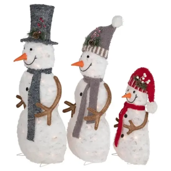 Northlight Lighted Snowman Family Outdoor Christmas Decoration - 39.5" - Warm White - Set of 3 image {4}