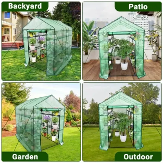 Greenhouse for Outdoors,Portable Indoor and Outdoor Green House w/ Roll-Up Zippered Door Anchors and Ropes,Plant Garden Hot House w/ 9 Shelves image {5}