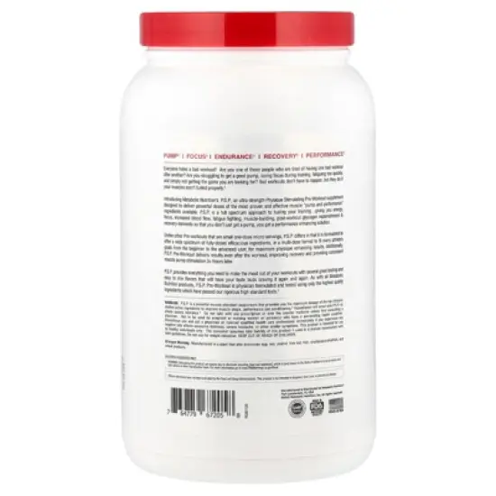 Metabolic Nutrition P.S.P. Physique Stimulating PreWorkout 672g Zero Sugar Caffeine Free (Lemonade) image {2}