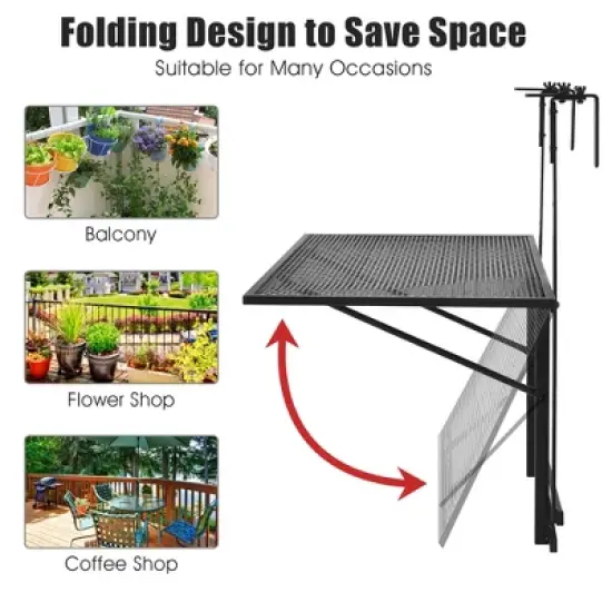 Costway Folding Hanging Table Adjustable Balcony Railing Table Patio Deck Black image {6}