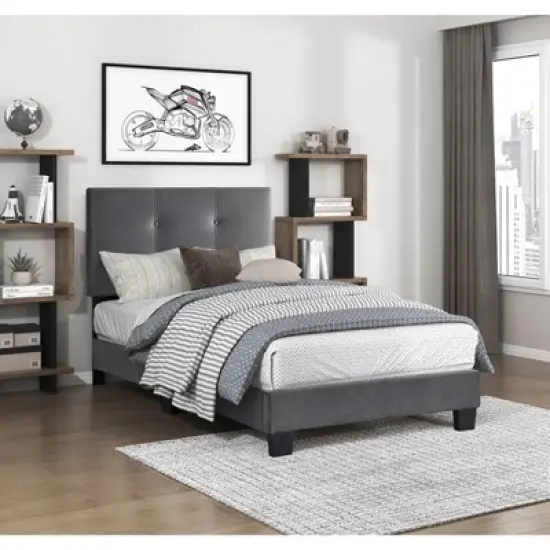 Okak Velvet Platform Bed Frame Upholstered Modern Bed with Adjustable Height Headboard Button Tufted No Springs Required Easy to Assemble image {5}