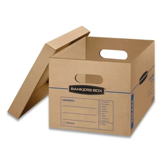 Bankers Box SmoothMove Classic Moving/Storage Boxes, Half Slotted Container (HSC), Small, 12" x 15" x 10", Brown/Blue, 20/Carton image {1}