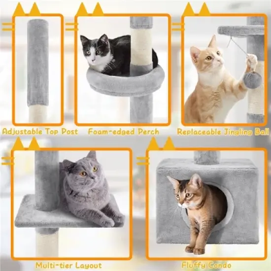 Yaheetech 7.4-8.7ft Adjustable Floor-to-Ceiling Cat Tree with Condo and Scratching Posts image {3}