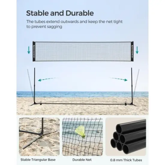 Adjustable Badminton Net for Volleyball & Pickleball, 13ft Wide Foldable Nylon Net with Poles, Indoor Outdoor Use for Kids & Adults image {4}