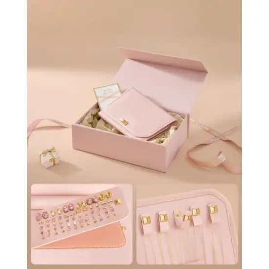 Travel Jewelry Case, Foldable Jewelry Organizer with Mirror, Large Capacity Jewelry Roll, Woven Embossed PU Leather, Gift Idea image {5}