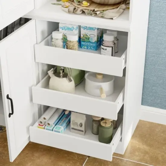 Famapy White Kitchen Cabinet Storage Cabinet: Adjustable Shelves, Mixed Storage, Space - Saving Design Pantry image {7}