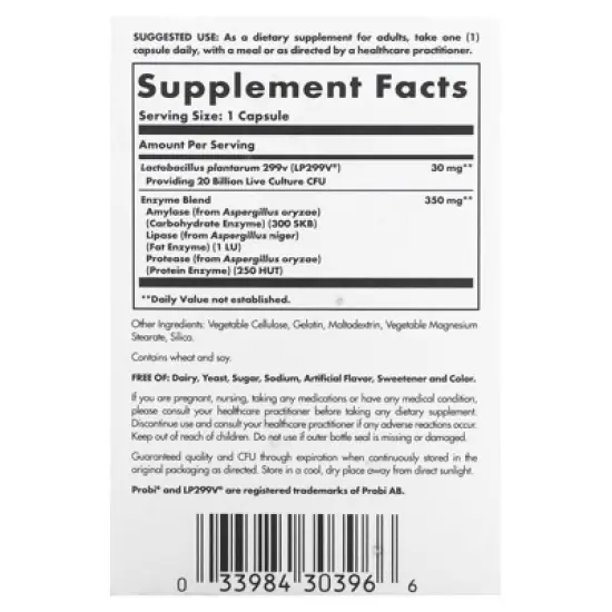 Solgar Probi Plus Enzyme, Probiotic Enzyme Complex, 20 Billion CFUs, 30 Capsules image {1}