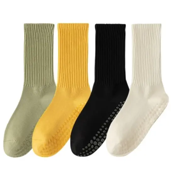Anna-Kaci 4-Pack Women's Anti-Slip Yoga Socks with Grips Comfortable Ribbed Design for Exercise and Indoor Use image {9}