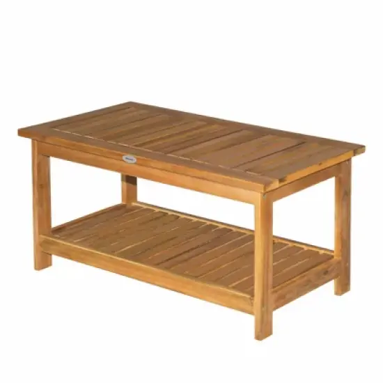 Outsunny 36" Outdoor Coffee Table 2-Shelf Acacia Wood Rectangular Buffet Storage Organizer Natural Finish Teak Patio, Deck, Lawn, Garden image {6}