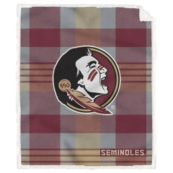 NCAA Florida State Seminoles Plaid Steel Royal Plush Faux Shearling Blanket image {3}