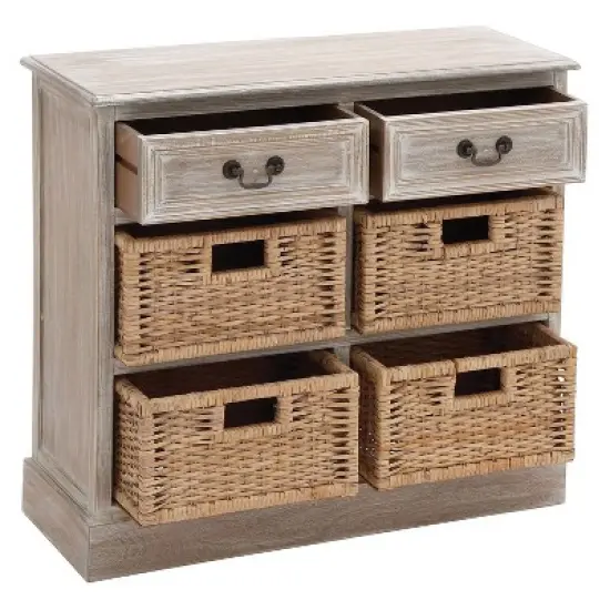 Wood Storage Accent Chest 4 Wicker Basket Drawers Taupe - Olivia & May image {2}
