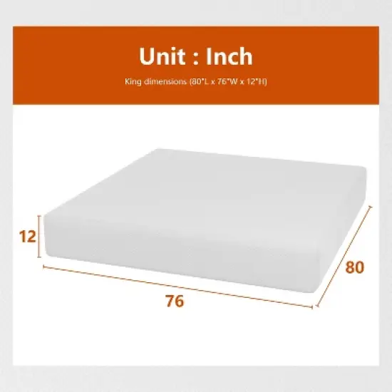 FDW Mattress 12 Inch Gel Memory Foam Mattress with Breathable & Washable Soft Fabric Zippered Cover,CertiPUR-US Certified,White image {6}