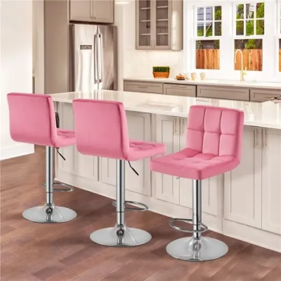 Yaheetech 2pcs Adjustable Modern Velvet Swivel Bar Stool with Backrest And Large Pedestal Base image {3}