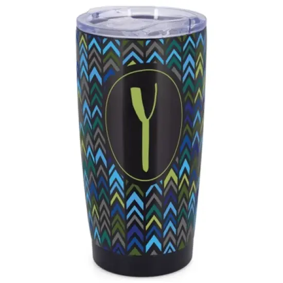 Elanze Designs Y Monogram Herringbone Arrows Wrap-Around Design 20 Ounce Stainless Steel On-The-Go Coffee Mug, Thermal Travel Tumbler with Leak image {5}