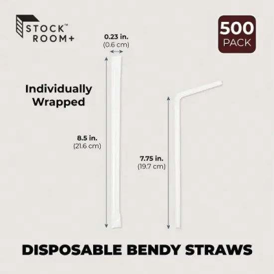 Stockroom Plus 500 Pieces Individually Wrapped Flexible Drinking Straws (7.75 In, Clear) image {2}