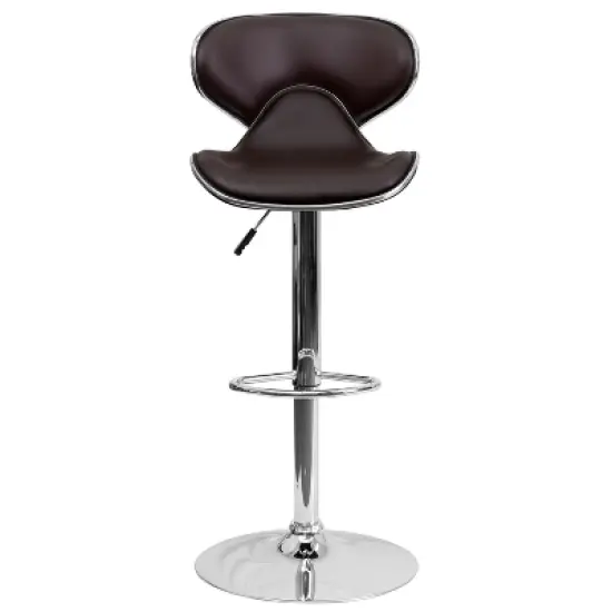 Emma and Oliver 2 Pack Contemporary Cozy Mid-Back Vinyl Adjustable Height Barstool with Chrome Base image {4}