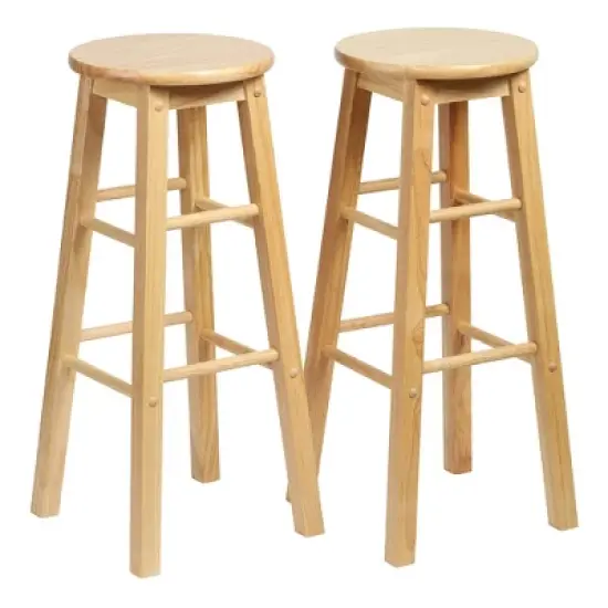 PJ Wood Classic Round Seat 29" Tall Kitchen Counter Stools for Homes, Dining Spaces, and Bars with Backless Seats & 4 Square Legs, Natural (Set of 10) image {1}