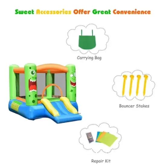Costway Inflatable Bounce House Jumper Castle Kids Playhouse w/ Basketball Hoop & Slide image {8}
