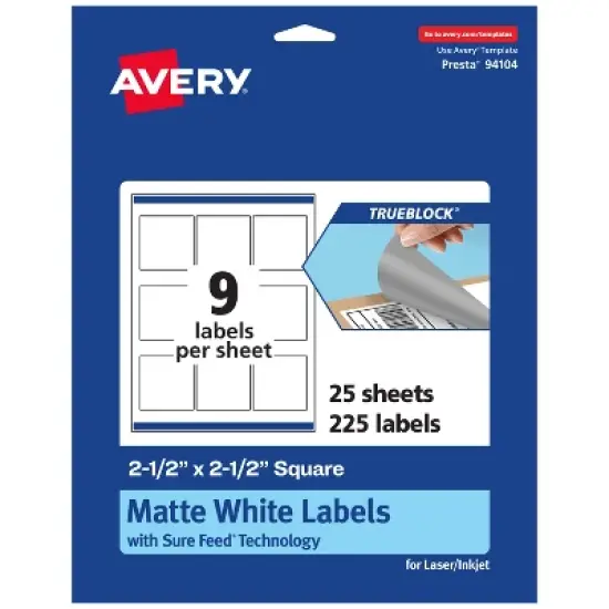 Avery TrueBlock Matte White Paper Labels,  2-1/2" x 2-1/2" Square image {8}