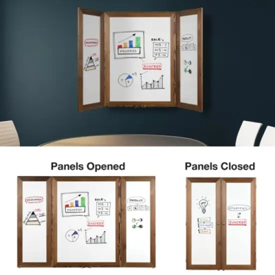 Excello Global Products 40" x 60" Wooden Wall Mounted Folding Whiteboard (Brown) image {4}