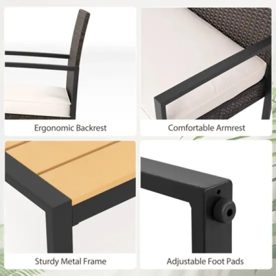 Tangkula Set of 8 PE Rattan Patio Conversation Set Outdoor Porch Chairs Loveseat with Coffee Table and Soft Cushions Metal Frame image {5}