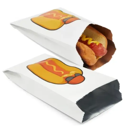 Juvale 100 Pack Hot Dog Paper Holders Bags, Foil Sleeve Wrappers for 4th of July BBQ Gathering, Disposable, 4 x 8 x 2 in image {3}