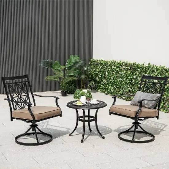 Tangkula Patio Metal Swivel Chairs Set of 2 Fabric Bistro Rocker Chairs w/ Curved Armrests image {3}
