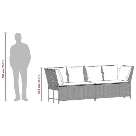 vidaXL Patio Sofa Black Poly Rattan Outdoor Garden Seating Modular Design Steel Frame Cushions Included image {9}