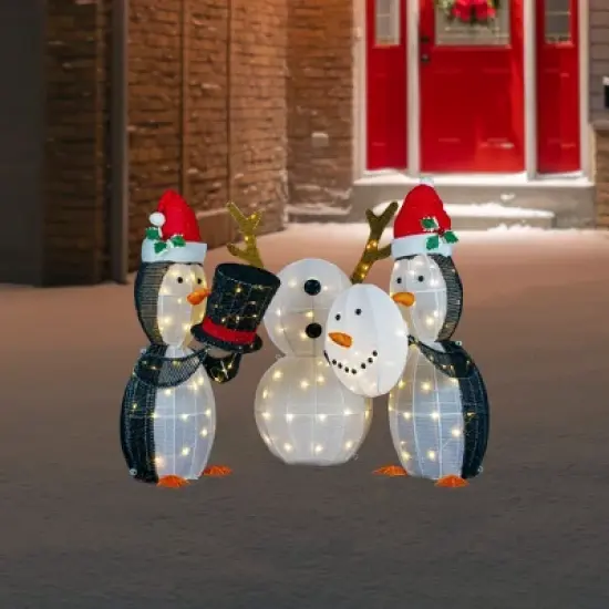 Northlight LED Lighted Penguins Building Snowman Outdoor Christmas Decoration - 35" - Set of 3 image {1}