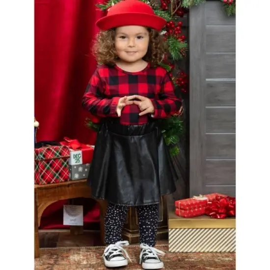 Girls Spotted In Plaid Top, Skirt & Legging Set - Mia Belle Girls image {2}